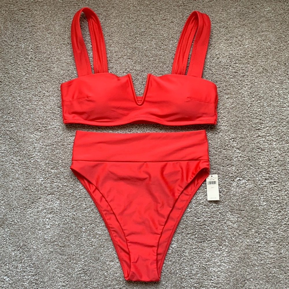 Red High Waisted Bikini Set